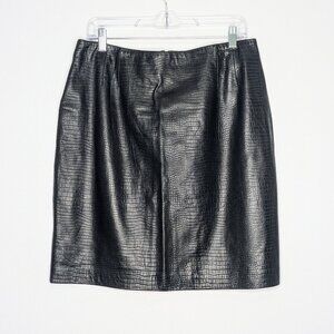 Liz Claiborne Vintage Black Soft Embossed Leather Mini Pencil Skirt Back Zip